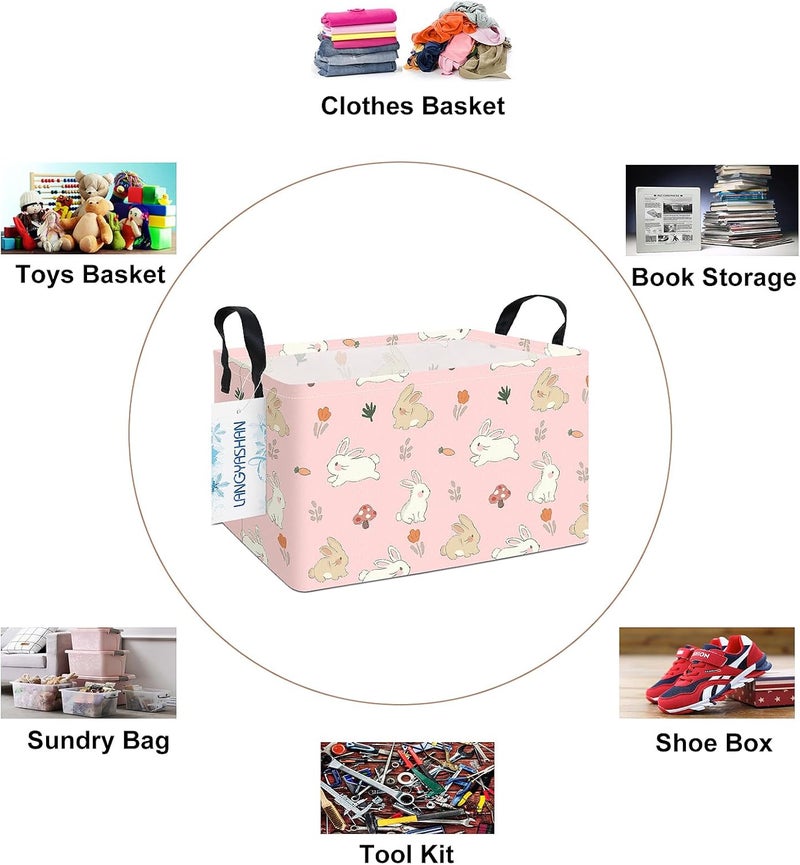 ONOEV Rectangular Rabbit Storage Basket,Bunny toy Organization Bin,Versatile Clothes Container,Gift Hamper for Girls and Boys(Pink Rabbit) - Image 3
